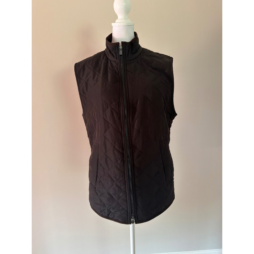 Magaschoni Womens Brown Quilted Fleece Lined Full Zip Vest Mock Neck Small